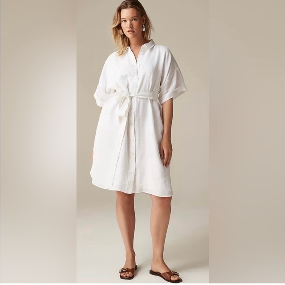 EUC J. Crew Capitaine shirtdress in white linen